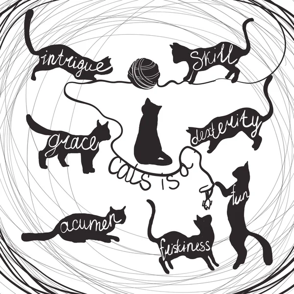 Kedi tırnak hat Kara kediler siluet sette yazı