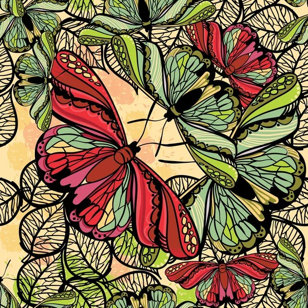 Motif de printemps sans couture papillons et fleurs. Schéma floral — Image vectorielle