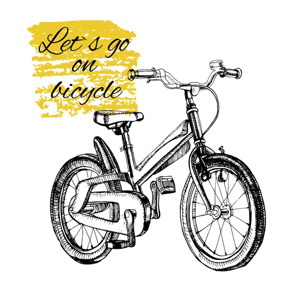 Bicicleta adolescente dibujada a mano con texto . — Vector de stock