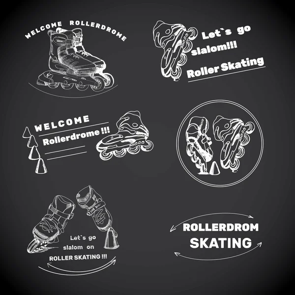 Set voor rolschaatsen met tekst. Hand getrokken logo's, etiketten van ch — Stockvector