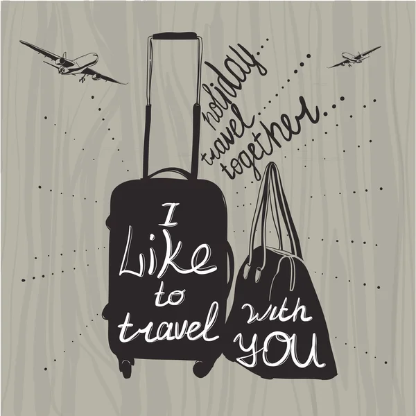 Illustration Travel inspiration quotes on suitcase silhouette. V — Stock Vector