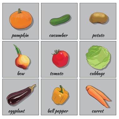 el çekilmiş sebze simgesi web, düz simgeleri ayarlayın. Ampul soğan,