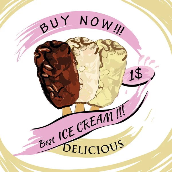 Hocolate Ice-creame met prijs. Popsicle op een witte achtergrond. — Stockvector