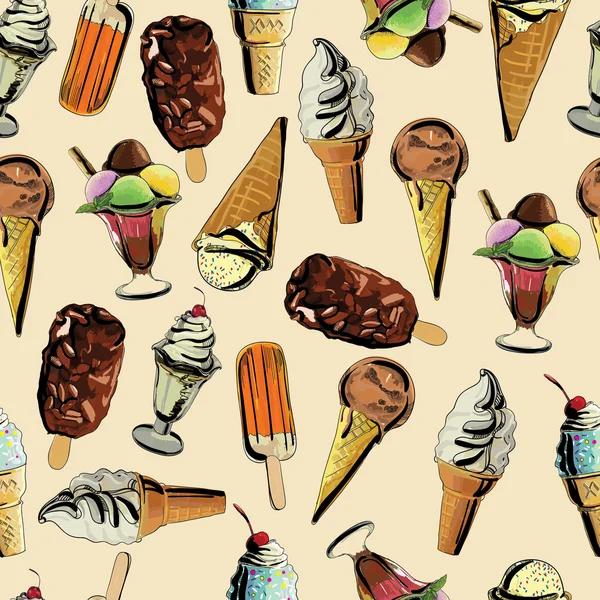 Naadloze patroon ijs. Hand getrokken dessert achtergrond. Sweet — Stockvector