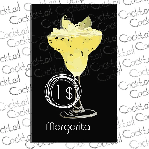 鸡尾酒玛格丽塔与粉笔板上的价格。鸡尾酒酒吧的模板元素 — 图库矢量图片