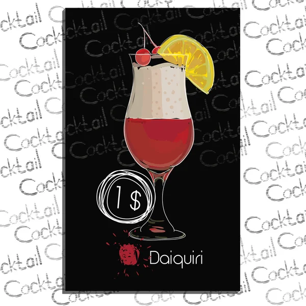 Cocktail daiquiri mit preis auf kreidetafel. Template-Elemente für Bar — Stockvektor