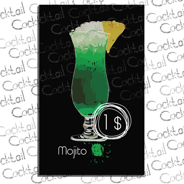 Ilustrasi Mojito dengan harga di papan kapur. Elemen templat untuk bar - Stok Vektor