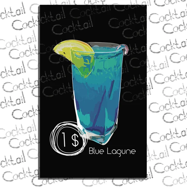 Cocktail blaue Lagune mit Preis auf Kreidetafel. Template-Element für die Cocktailkarte. Handgezeichnetes Getränk für Cocktailbar — Stockvektor