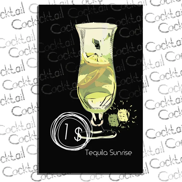 Cocktail Blue Lagune avec prix sur tableau craie. Élément de modèle pour menu cocktail. Boisson dessinée à la main pour bar à cocktails — Image vectorielle