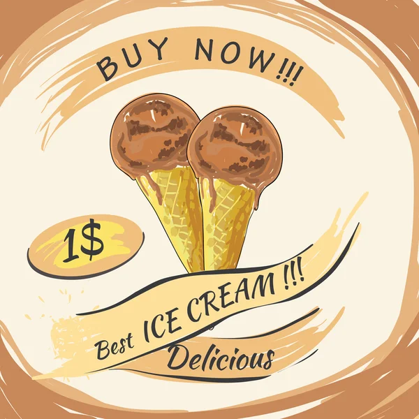 Шоколадное мороженое с ценой. Мороженое на белом фоне . Стоковая Иллюстрация