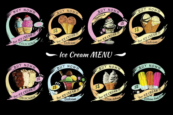 Ice Cream te koop met prijs instellen Hand getekende sjabloon menu, bro — Stockvector