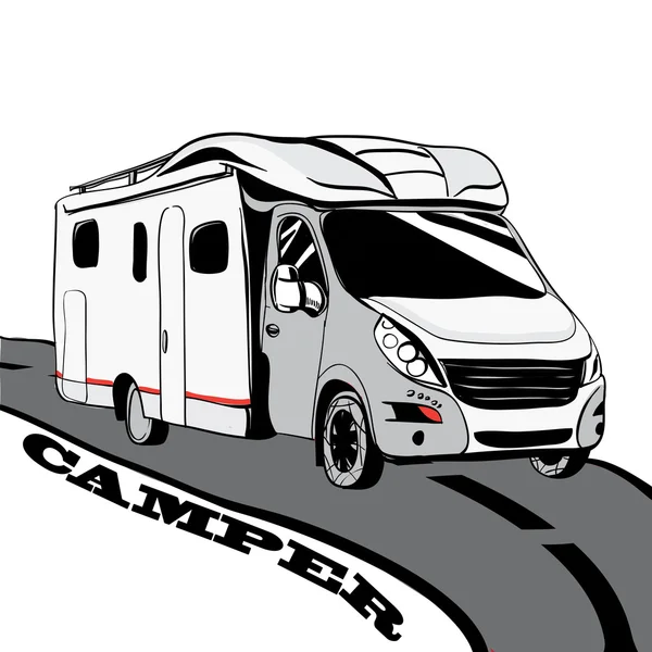 Coches Doodle dibujados a mano Vehículos recreativos Camioneta Vans Caravan — Vector de stock