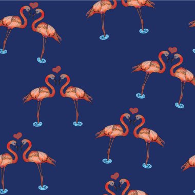 Illustration seviyorum su pembe flamingolar