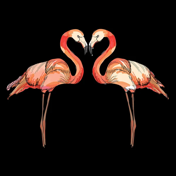 Illustration av kärlek rosa flamingos — Stock vektor