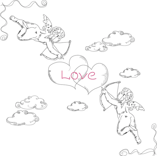 两个小爱神的心的插图 — 图库矢量图片