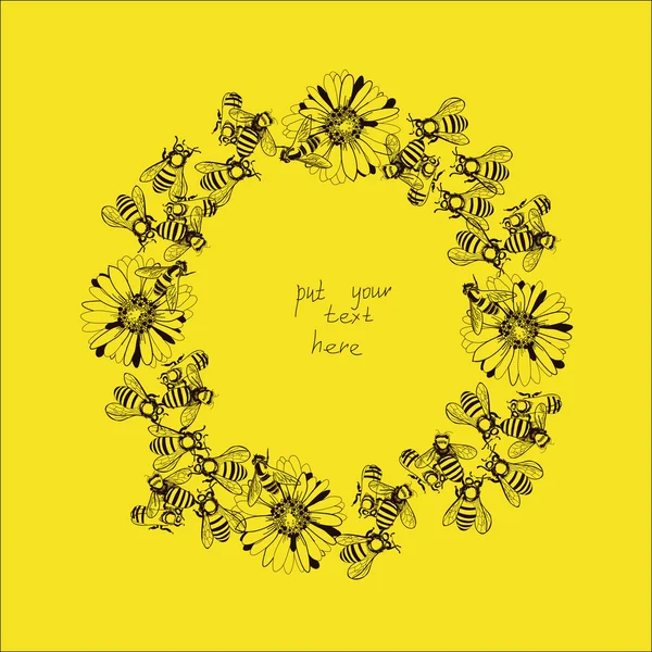 Иллюстрация венка с пчелами и цветами Векторная Графика