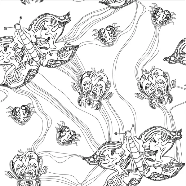 Ilustración de patrón gráfico sin costura de mariposa fantástica — Vector de stock
