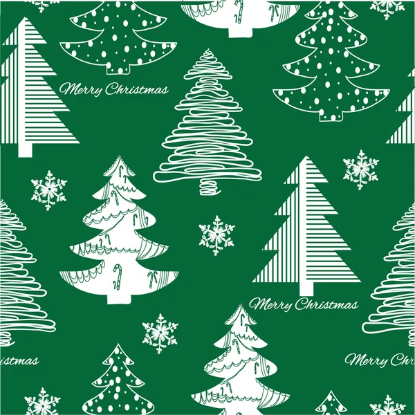 Seamless pattern of stylization firs on green background — Stock Vector