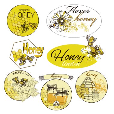 Dekoratif simgeler arı uçan arı kovanı balmumu hücresiyle ayarla el çekilmiş