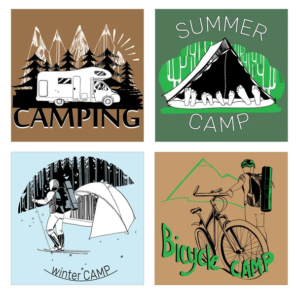 Conjunto de etiquetas de campamento vintage retro y gráficos de logotipo — Archivo Imágenes Vectoriales