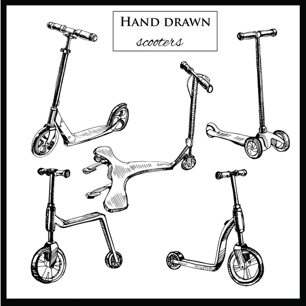 Set hand drawn scooters — Stock Vector