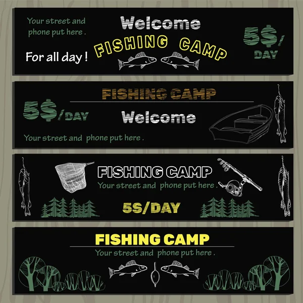 Set dari papan tulis undangan untuk memancing di kamp - Stok Vektor