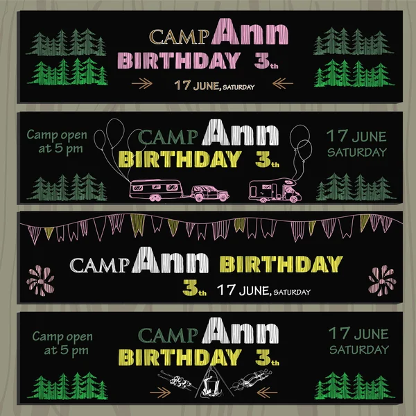 chalk board invitation for birthday in the camping