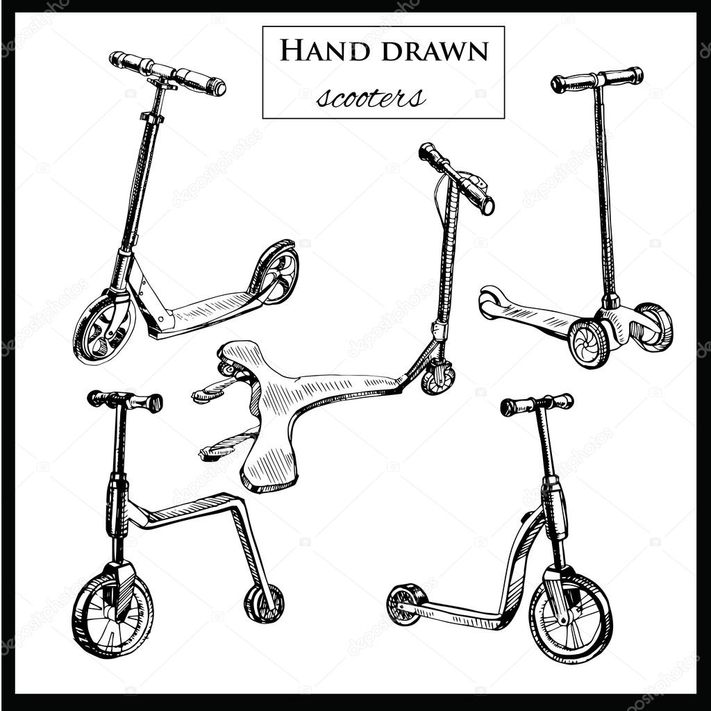 set hand drawn scooters