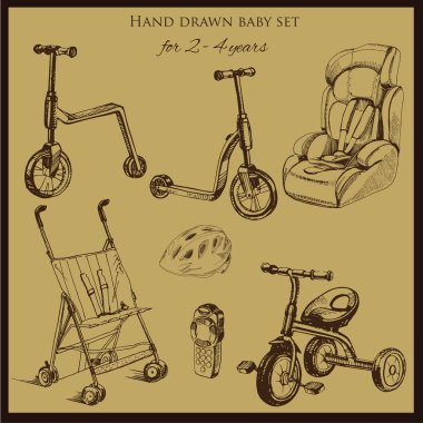 retro hand drawn baby set for 2-4 years old clipart