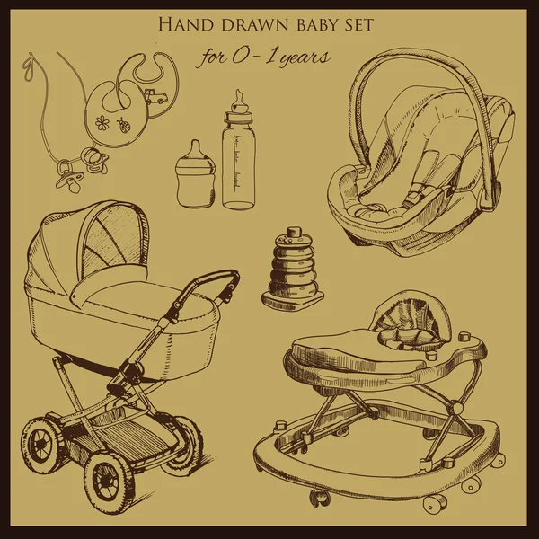 Retro hand getekend baby instellen voor 1-2 jaar oud — Stockvector