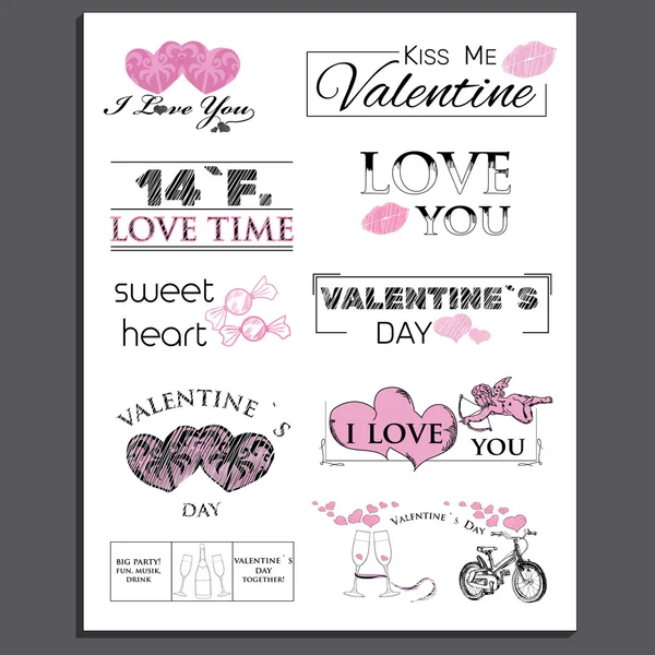 Ретро-винтажные знаки отличия или логотипы на День Святого Валентина Стоковый вектор