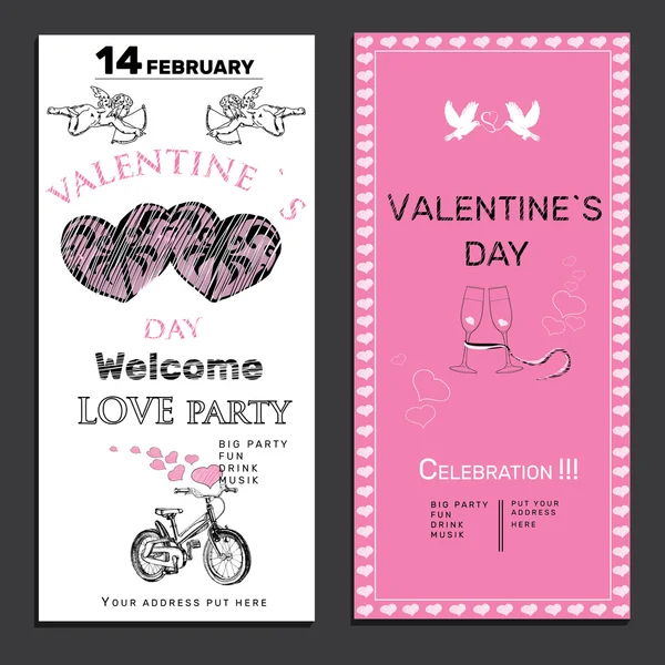 Set invitación para el día de San Valentín en el fondo de pizarra — Archivo Imágenes Vectoriales