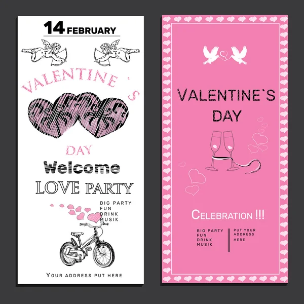 Set invito per San Valentino su sfondo lavagna di gesso — Vettoriale Stock