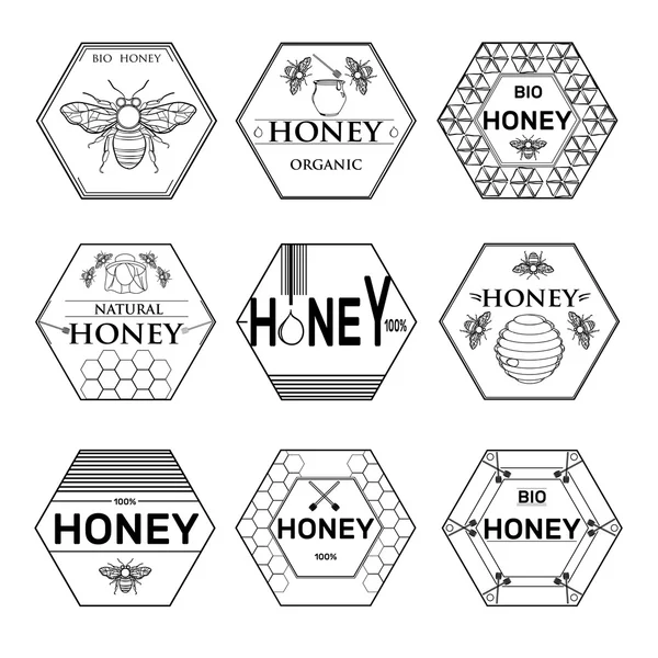 Insignias y etiquetas diseño gráfico para el diseño de abejas — Vector de stock