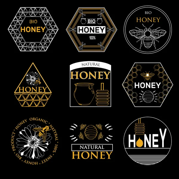 Дизайн значков и этикеток для пчелиного дизайна — стоковый вектор
