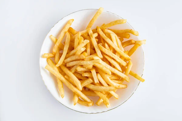 하얀 배경에는 감자튀김 이 있습니다. 미국의 건강에 해로운 음식 — 스톡 사진