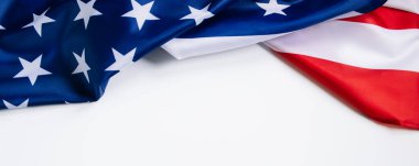 Amerikan bayrağı. Bağımsızlık Günü, Anma Günü ya da İşçi Bayramı için arka plan. Amerika 'nın kültürü. Metin için yer, pankart biçimi