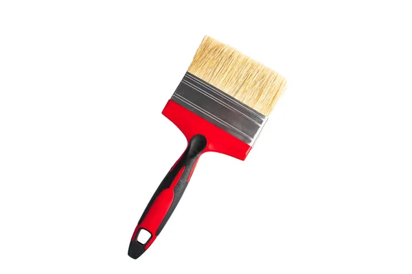 Νέο Πινέλο Μπογιάς Κόκκινη Λαβή Που Απομονώνεται Λευκό Φόντο Εργαλεία — Φωτογραφία Αρχείου