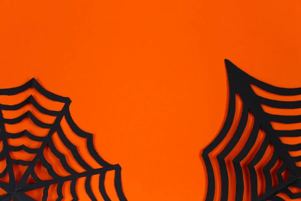 Conceito Halloween Decorações Festivas Fundo Laranja Design Minimalista — Fotografia de Stock