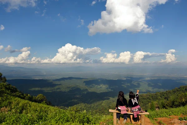 Two girls on the top view of Chiangmai Thailand — Stock Photo, Image