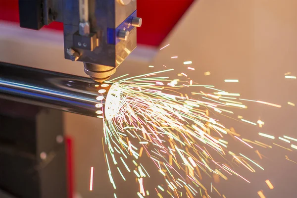 Fiber Laser Skärmaskin Skära Rostfria Röret Kontroll Genom Cnc Program — Stockfoto