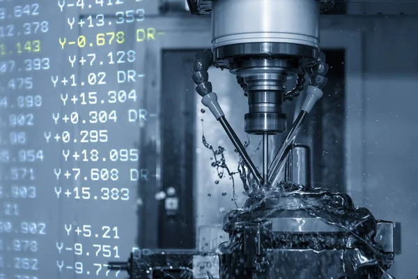 Soyut sahne CNC değirmen makinesi kabuk kalıplarını ve G-kod veri arkaplanını kesiyor. Küf ve ölüm üretim süreci CNC makine merkezi tarafından yağ soğutma metoduyla.