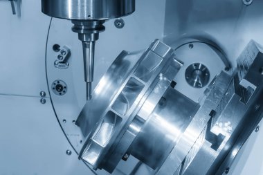 Bu teknik görüntü, hidro-güç türbin bıçağı veya iticisinin 5 eksenli mekanizmasını eşzamanlı olarak yakalar. Operasyon, karmaşık bir çoklu eksen araç yolu çalıştıran sağlam bir karpit topu burun ucu değirmeni içerir.