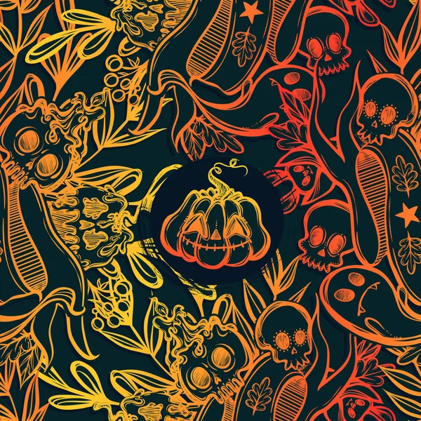 Illustration Vectorielle Joyeux Halloween Différentes Plantes Pomme Empoisonnée Citrouille Crâne — Image vectorielle