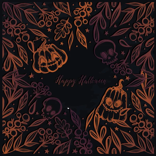Vector Illustration Happy Halloween Different Plants Pumpkins Skull Mysticism Prints — Stock Vector