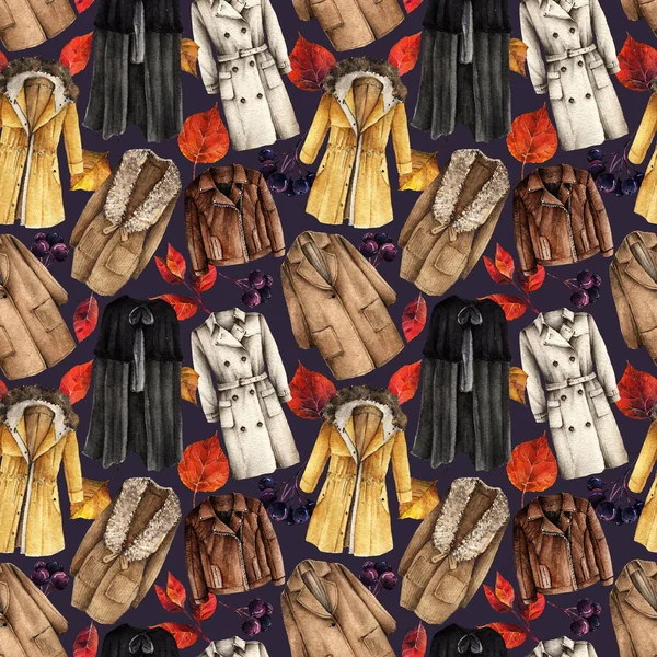Акварельна Ілюстрація Моди Набір Модних Аксесуарів Осінній Верхній Одяг Жакет — стокове фото