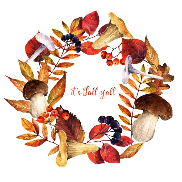 Aquarell Illustration Herbst Pilze Kastanien Blätter Karte Für Sie Handgemacht — Stockfoto
