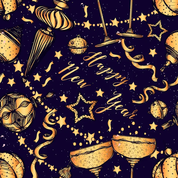 Bonne Année Illustration Vectorielle Cadeaux Jouets Sapin Noël Verres Vin — Image vectorielle