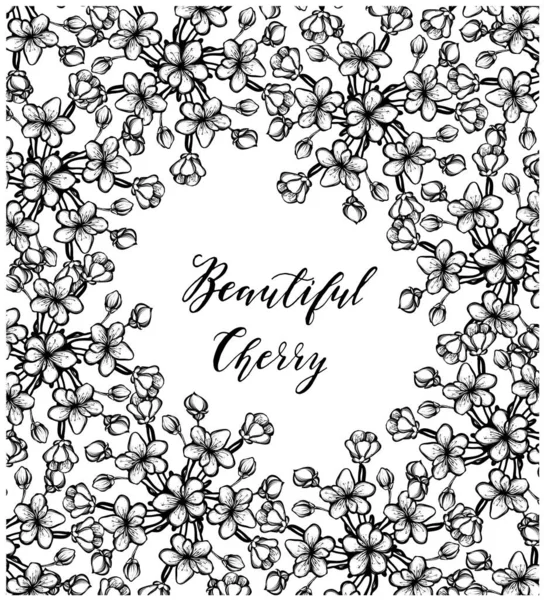 Όμορφο Κεράσι Vector Illustration Μπουμπούκια Κλαδιά Λουλούδια Κάρτα Για Εσάς — Διανυσματικό Αρχείο