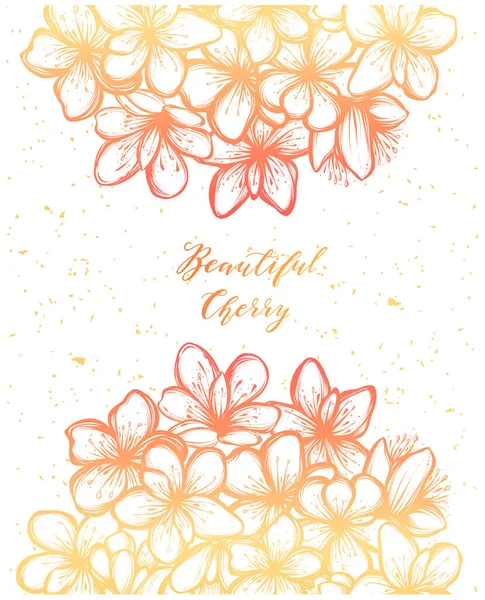 Illust Vetorial Cereja Bonita Sakura Botões Flores Feito Mão Cartão — Vetor de Stock